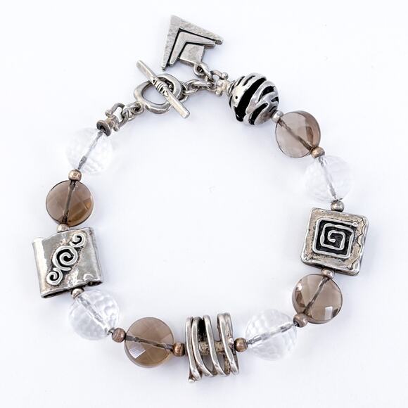 Silpada Sterling Silver 925 Smoky Quartz Crystal Beaded Bracelet 7.5" B1275 - Picture 2 of 6